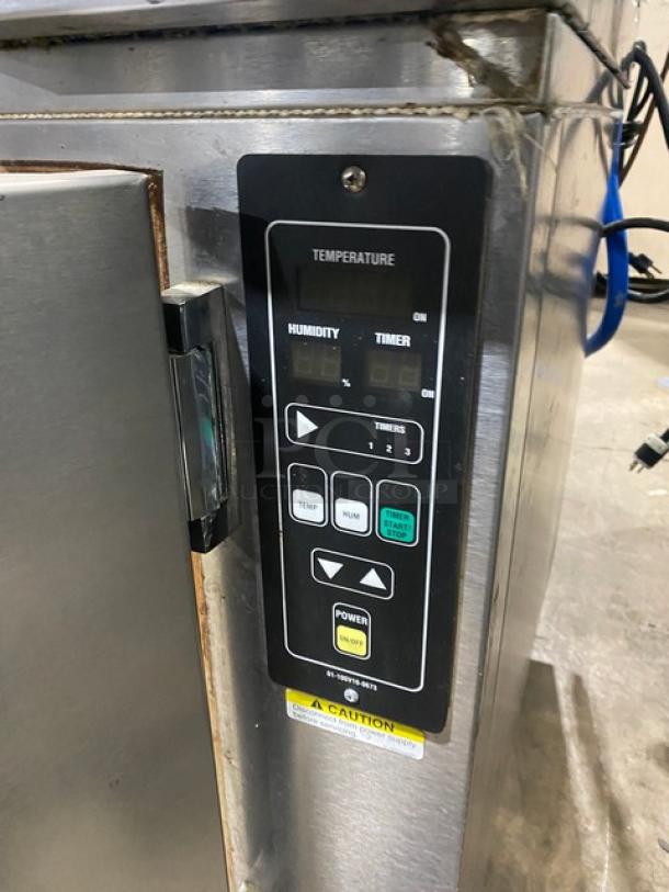 Hobart Commercial Stainless Steel Natural Gas Powered Mini Rotating Rack Oven/Hobart Electric Powered 2 Door Proofer Cabinet Combo! With Digital Controls! Built In Pan Holding Racks! Model: HO300G/HPC800 SN: 24-1049044! 120V 1 Phase! On Legs! ALL ONE MONEY! - Image 9 of 10