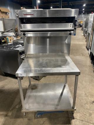Garland Commercial Stainless Steel Natural Gas Powered Overhead Salamander Broiler/Cheese Melter! With Single Undershelf Worktop Table! On Legs!