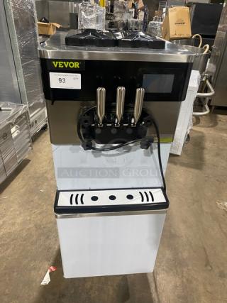 Vevor Commercial Stainless Steel Electric Powered Dual Flavor/Twist Soft Serve Ice Cream/Frozen Yogurt Machine! With 2 Hoppers & 3 Dispensers! With Drip Tray! Model: YKF-8228H SN: 231025639020006! 110V! On Casters!