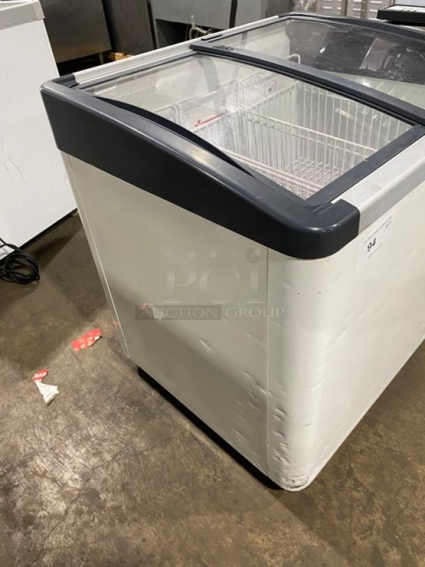 Liebherr Commercial White Curved Top Ice Cream/Frozen Yogurt Display Chest Freezer! With Double Top Sliding Glass Doors! With Poly Coated Wire Baskets! Model: EFI2053 SN: 0910782-10! 115V! On Casters! - Image 2 of 8