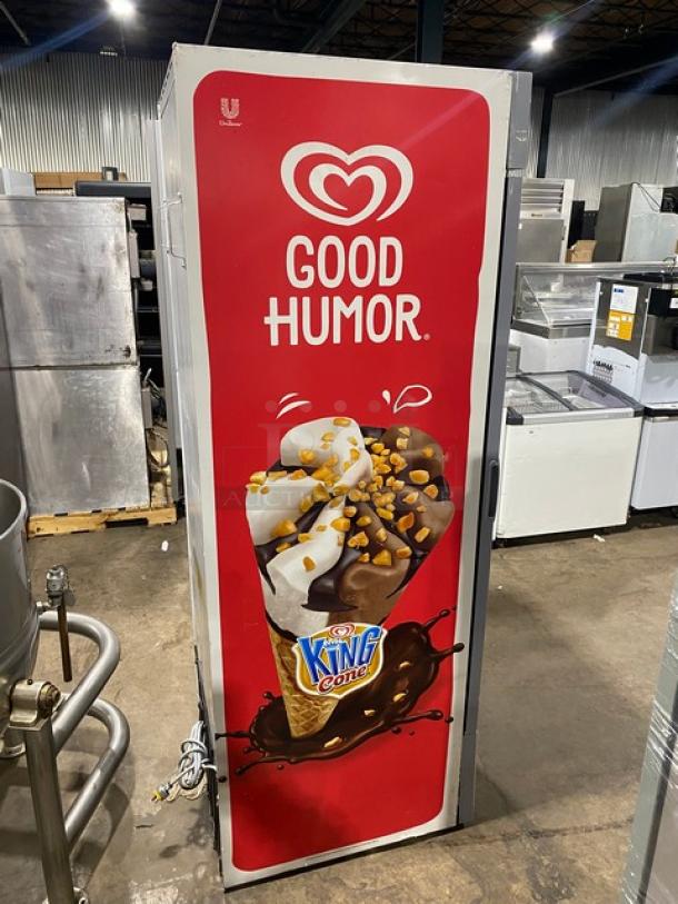 Iarp Good Humor Style Commercial Single Glass Swing Door Reach In Ice Cream/Frozen Merchandiser Display Freezer! With Poly Coated Wire Racks! Model: EIS55.3ESHGD SN: 15FE93319! 110-120V! - Image 2 of 9