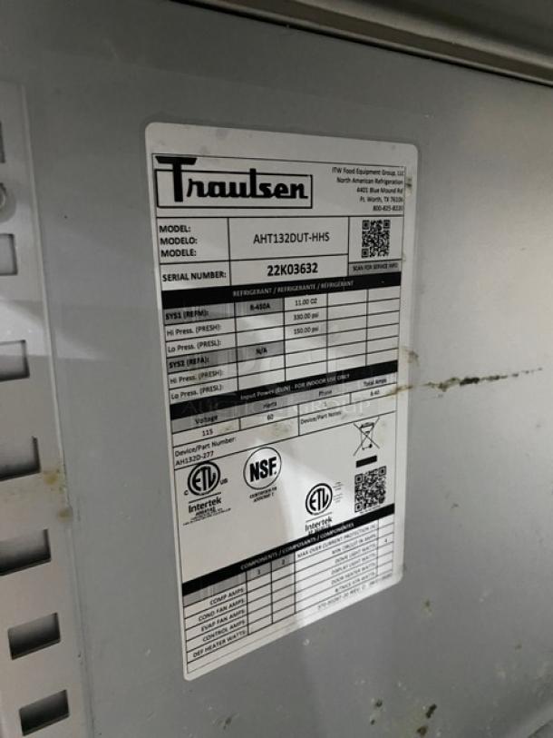 Traulsen Commercial Stainless Steel Solid Half Door Single Section Reach In Refrigerator! With Wired Racks! Model: AHT132DUT-HHS SN: 22K03632! 115V 1 Phase! On Casters! - Image 7 of 9