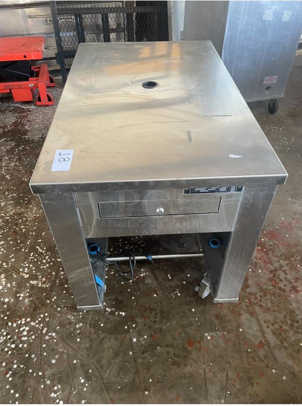 CUSTOM MADE, STAINLESS STEEL COUNTER/ w DRAWER on CASTERS/ 120 VOLTS - Image 1 of 5