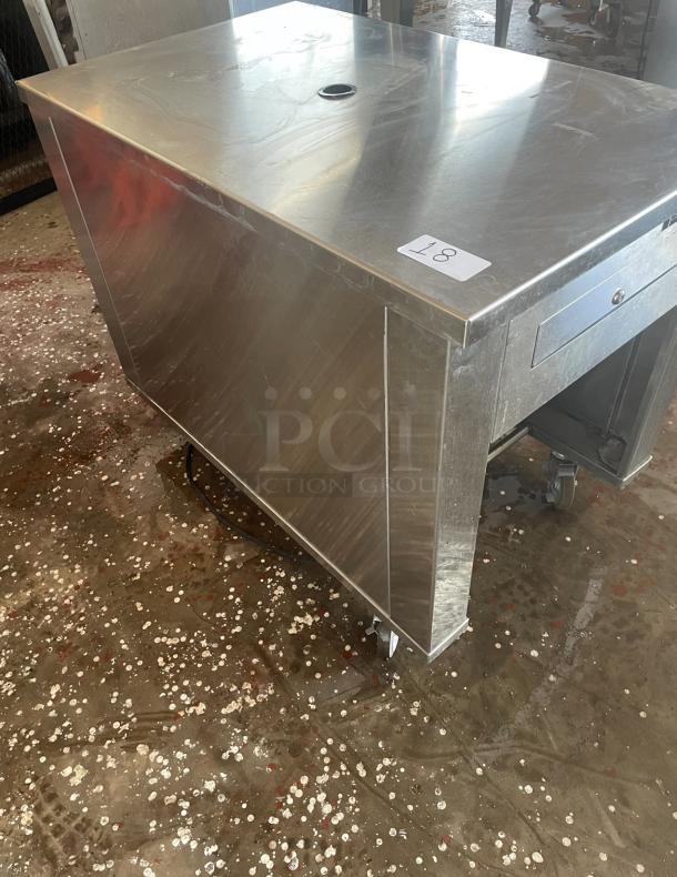 CUSTOM MADE, STAINLESS STEEL COUNTER/ w DRAWER on CASTERS/ 120 VOLTS - Image 3 of 5