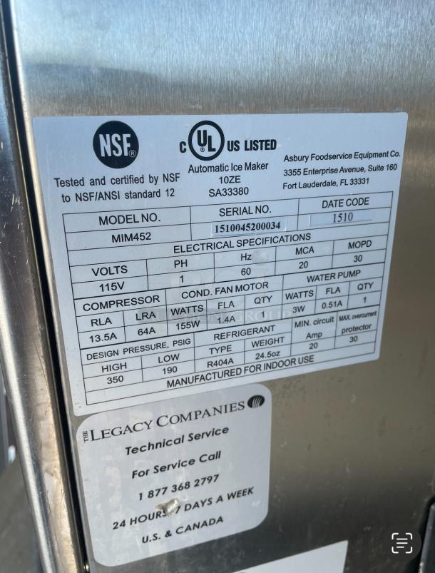 ICE MACHINE, AIR COOL, WORKING 450lbs - Image 2 of 8