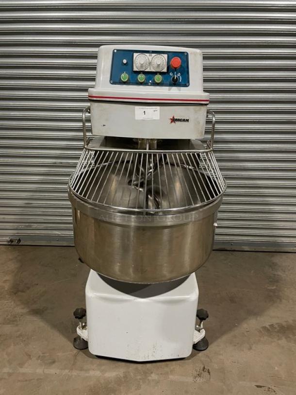 WOW! Omcan! 2020 Late Model! Commercial Heavy Duty Electric Powered Spiral Dough Mixer! With Stainless Steel Bowl Guard & Mixing Bowl! With Spiral Dough Hook Attachment! Model: FM60 SN: 20020600023! 220V 3 Phase! WORKING WHEN REMOVED! - Image 1 of 11