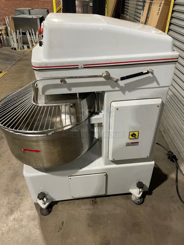 WOW! Omcan! 2020 Late Model! Commercial Heavy Duty Electric Powered Spiral Dough Mixer! With Stainless Steel Bowl Guard & Mixing Bowl! With Spiral Dough Hook Attachment! Model: FM60 SN: 20020600023! 220V 3 Phase! WORKING WHEN REMOVED! - Image 4 of 11