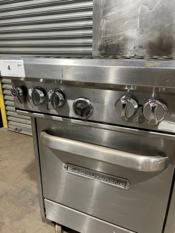 RARE FIND! Southbend! Late Model! Commercial Stainless Steel Natural Gas Powered 4 Burner Range/Oven Combo! With Non-Clog Wavy Grates! With Back Splash! With Wire Oven Rack! Model: 4242E SN: 17C61665! On Casters! WORKING WHEN REMOVED! - Image 6 of 12