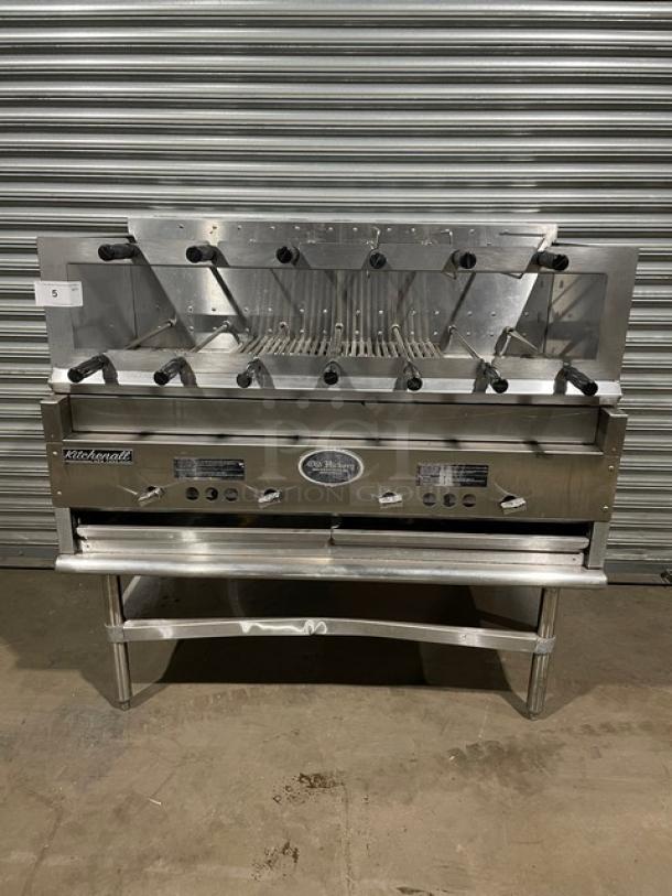 RARE FIND! Old Hickory Commercial Stainless Steel Natural Gas/Charcoal Powered Churrasco Rotisserie Grill! With 13 Knife Spits! With Single Shelf Equipment Stand! On Legs! WORKING WHEN REMOVED! - Image 1 of 15