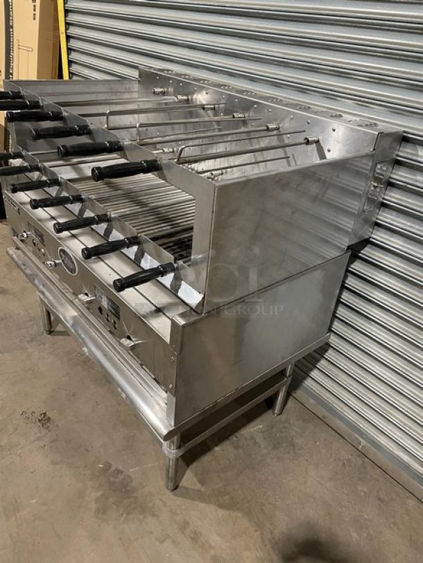 RARE FIND! Old Hickory Commercial Stainless Steel Natural Gas/Charcoal Powered Churrasco Rotisserie Grill! With 13 Knife Spits! With Single Shelf Equipment Stand! On Legs! WORKING WHEN REMOVED! - Image 2 of 15