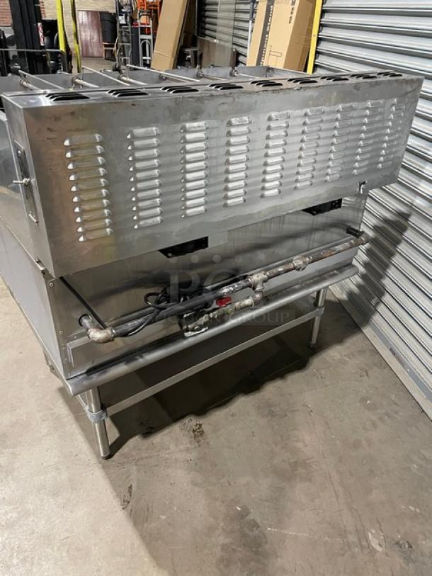 RARE FIND! Old Hickory Commercial Stainless Steel Natural Gas/Charcoal Powered Churrasco Rotisserie Grill! With 13 Knife Spits! With Single Shelf Equipment Stand! On Legs! WORKING WHEN REMOVED! - Image 3 of 15
