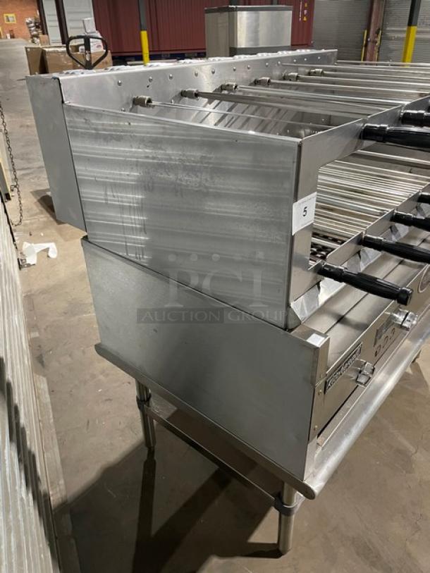 RARE FIND! Old Hickory Commercial Stainless Steel Natural Gas/Charcoal Powered Churrasco Rotisserie Grill! With 13 Knife Spits! With Single Shelf Equipment Stand! On Legs! WORKING WHEN REMOVED! - Image 4 of 15
