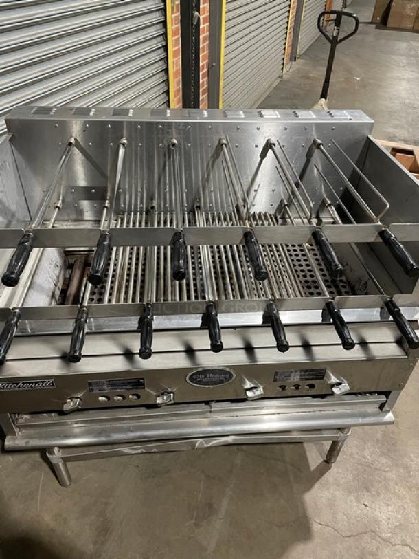 RARE FIND! Old Hickory Commercial Stainless Steel Natural Gas/Charcoal Powered Churrasco Rotisserie Grill! With 13 Knife Spits! With Single Shelf Equipment Stand! On Legs! WORKING WHEN REMOVED! - Image 5 of 15