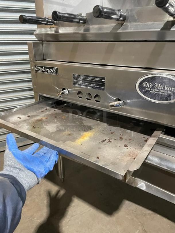 RARE FIND! Old Hickory Commercial Stainless Steel Natural Gas/Charcoal Powered Churrasco Rotisserie Grill! With 13 Knife Spits! With Single Shelf Equipment Stand! On Legs! WORKING WHEN REMOVED! - Image 14 of 15