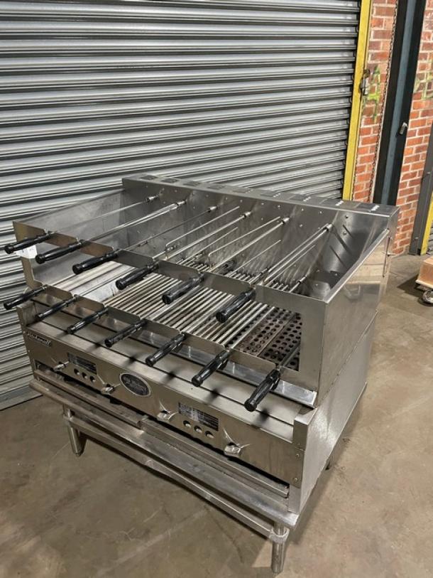 RARE FIND! Old Hickory Commercial Stainless Steel Natural Gas/Charcoal Powered Churrasco Rotisserie Grill! With 13 Knife Spits! With Single Shelf Equipment Stand! On Legs! WORKING WHEN REMOVED! - Image 15 of 15