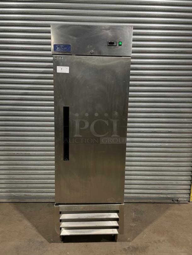LIKE NEW! Arctic Air Commercial Stainless Steel Solid Single Door Reach In Freezer! With Poly Coated Wire Rack! Model: AF23 SN: H8157523! 115V! On casters! - Image 1 of 11