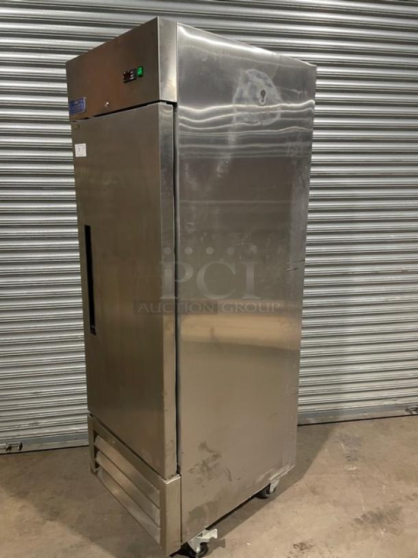 LIKE NEW! Arctic Air Commercial Stainless Steel Solid Single Door Reach In Freezer! With Poly Coated Wire Rack! Model: AF23 SN: H8157523! 115V! On casters! - Image 2 of 11