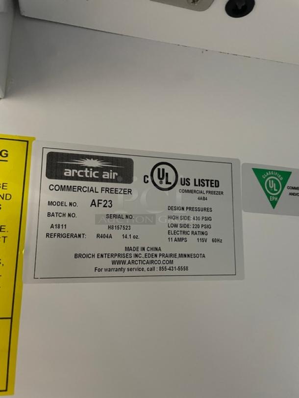 LIKE NEW! Arctic Air Commercial Stainless Steel Solid Single Door Reach In Freezer! With Poly Coated Wire Rack! Model: AF23 SN: H8157523! 115V! On casters! - Image 6 of 11