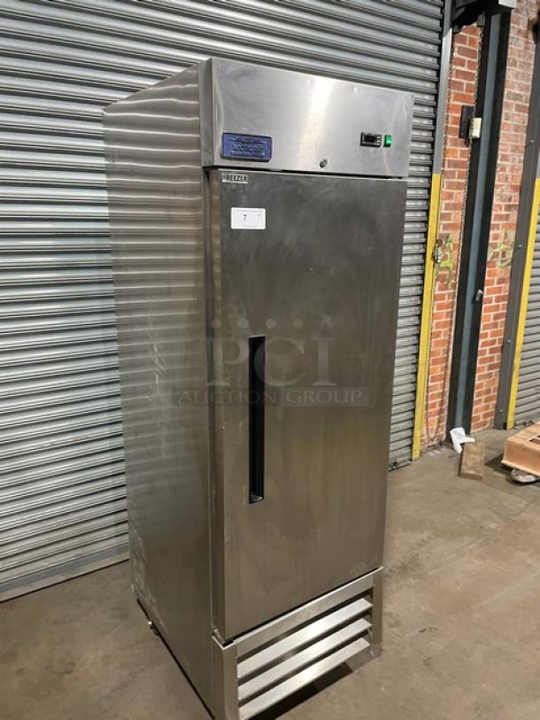 LIKE NEW! Arctic Air Commercial Stainless Steel Solid Single Door Reach In Freezer! With Poly Coated Wire Rack! Model: AF23 SN: H8157523! 115V! On casters! - Image 11 of 11