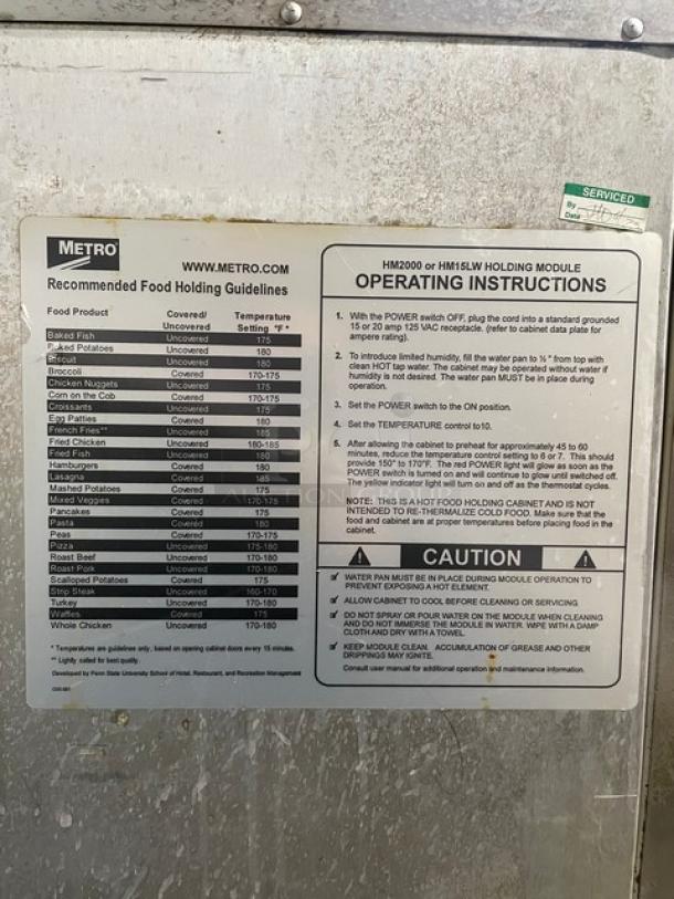 Metro Flavor Hold Series Commercial Single Section Half Door Insulated Mobile Heated Holding/Proofing Cabinet! With Wide Pan Holding Panels! Model: C199-H(1)N SN: 28595! 120V! On Casters! - Image 8 of 12
