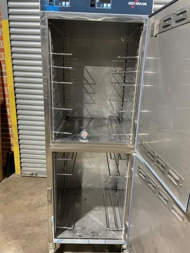 Alto-Shaam! 2021 Late Model! Halo Heat Series Commercial Stainless Steel Dutch Door Dual Compartment Mobile Heated Holding/Proofing Cabinet! With Universal Holding Racks! Model: 1200-UP SN: 3040338-5! 120V 1 Phase! On Casters! - Image 5 of 12