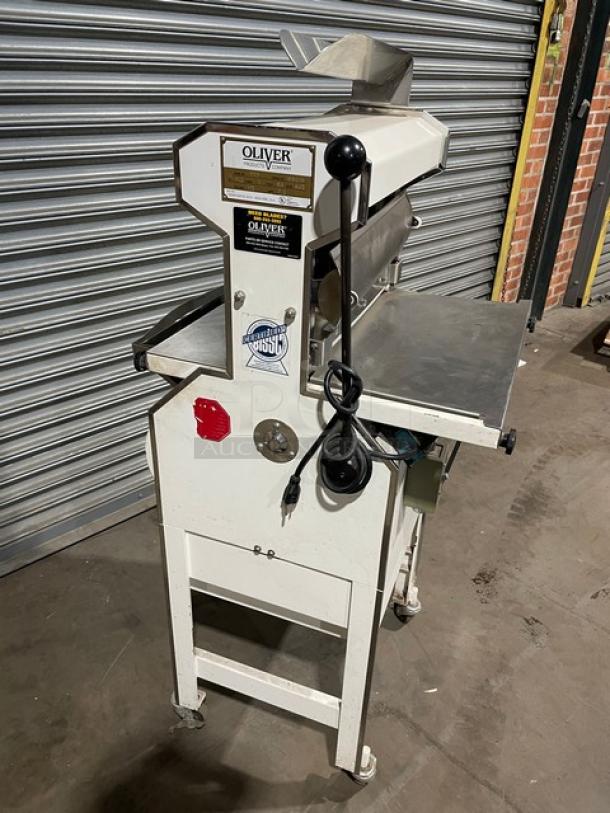 Oliver Commercial White Electric Powered Heavy Duty Variety Bread Slicer! With Stainless Steel Worktop! Model: 777 SN: 169019! 115V 1 Phase! On Casters! WORKING WHEN REMOVED! - Image 4 of 10