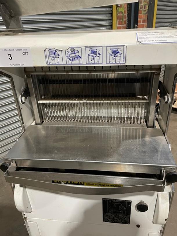 Oliver Commercial White Electric Powered Heavy Duty Variety Bread Slicer! With Stainless Steel Worktop! Model: 777 SN: 169019! 115V 1 Phase! On Casters! WORKING WHEN REMOVED! - Image 5 of 10