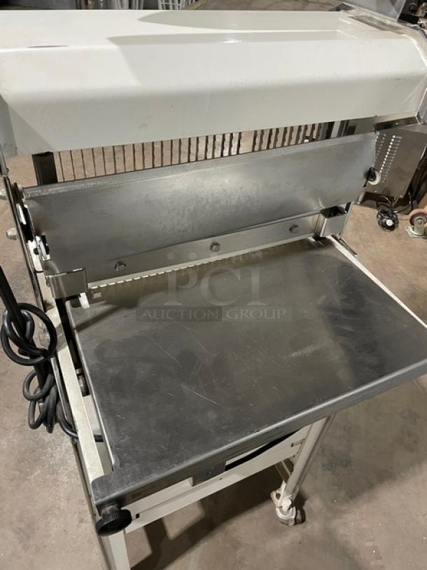Oliver Commercial White Electric Powered Heavy Duty Variety Bread Slicer! With Stainless Steel Worktop! Model: 777 SN: 169019! 115V 1 Phase! On Casters! WORKING WHEN REMOVED! - Image 6 of 10