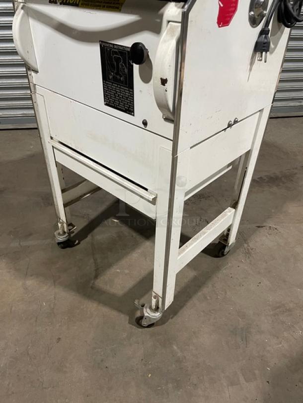 Oliver Commercial White Electric Powered Heavy Duty Variety Bread Slicer! With Stainless Steel Worktop! Model: 777 SN: 169019! 115V 1 Phase! On Casters! WORKING WHEN REMOVED! - Image 9 of 10