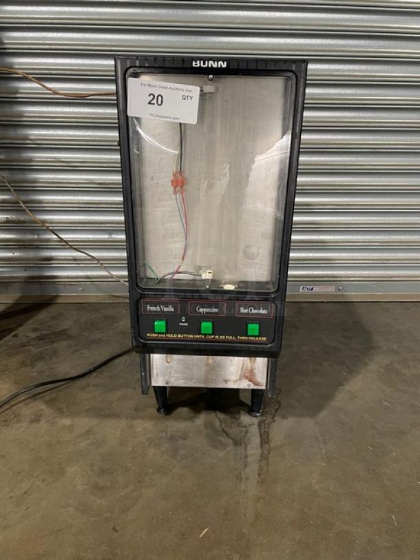Bunn Commercial Black Electric Powered Countertop Triple Flavor Hot Chocolate/Cappuccino Hot Beverage Machine! With 3 Poly Hoppers! With Push Button Controls & LED Display Box! On Legs! - Image 1 of 9
