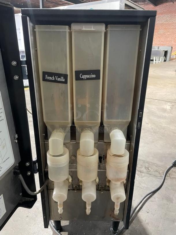 Bunn Commercial Black Electric Powered Countertop Triple Flavor Hot Chocolate/Cappuccino Hot Beverage Machine! With 3 Poly Hoppers! With Push Button Controls & LED Display Box! On Legs! - Image 5 of 9