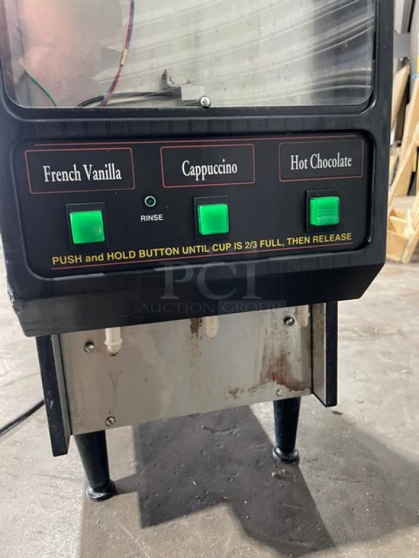 Bunn Commercial Black Electric Powered Countertop Triple Flavor Hot Chocolate/Cappuccino Hot Beverage Machine! With 3 Poly Hoppers! With Push Button Controls & LED Display Box! On Legs! - Image 8 of 9