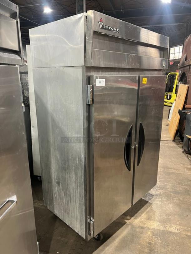 Victory Commercial Stainless Steel Solid 2 Door Reach In Refrigerator! With Adjustable Poly Coated Wire Racks! Model: VR-2 SN: E0975386! 115V 1 Phase! On Casters! - Image 2 of 9