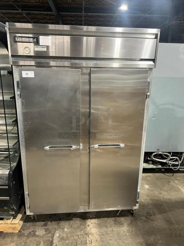 Continental Commercial Stainless Steel Solid 2 Door Reach In Freezer! With Poly Coated Wire Racks! Model: 2F SN: 13698807! 115V 1 Phase! On Casters! - Image 1 of 7