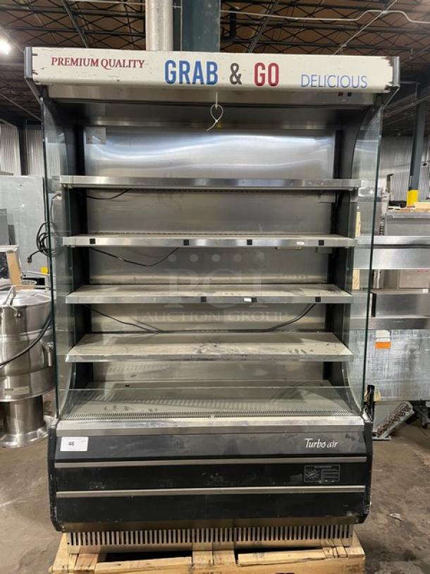 Turbo Air Commercial Black Vertical Air-Curtain Refrigerated Multi-Tier Open Grab-N-Go Merchandiser Display Case! With Stainless Steel Interior & Adjustable Shelves! Model: TOM-50(B) SN: TOM50143023! 120V 1 Phase! - Image 1 of 10