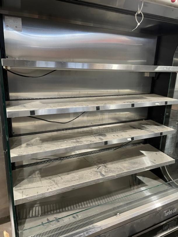 Turbo Air Commercial Black Vertical Air-Curtain Refrigerated Multi-Tier Open Grab-N-Go Merchandiser Display Case! With Stainless Steel Interior & Adjustable Shelves! Model: TOM-50(B) SN: TOM50143023! 120V 1 Phase! - Image 5 of 10
