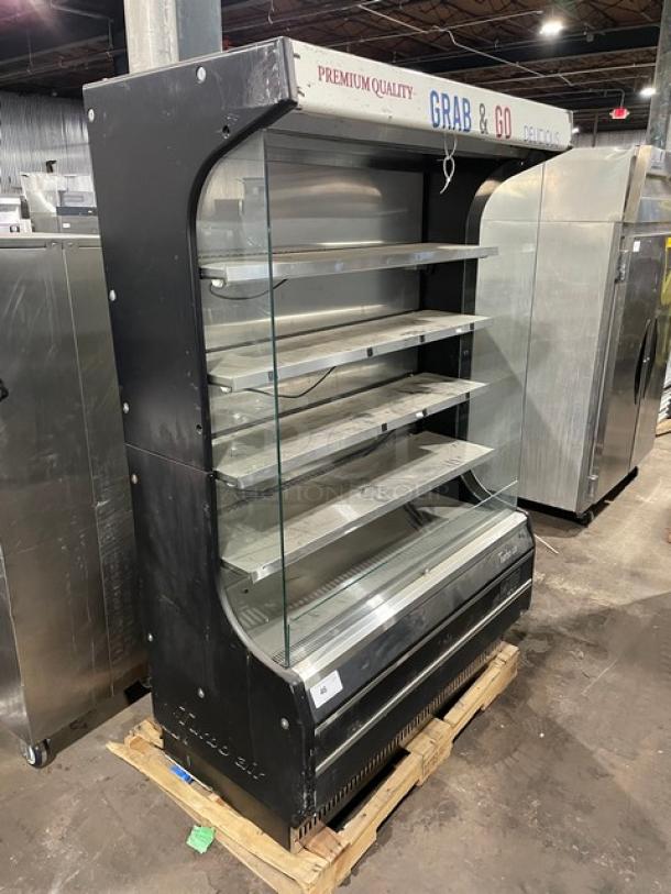 Turbo Air Commercial Black Vertical Air-Curtain Refrigerated Multi-Tier Open Grab-N-Go Merchandiser Display Case! With Stainless Steel Interior & Adjustable Shelves! Model: TOM-50(B) SN: TOM50143023! 120V 1 Phase! - Image 10 of 10