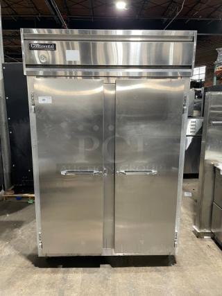 Continental Commercial Stainless Steel Solid 2 Door Reach In Refrigerator! With Poly Coated Wire Rack! Model: 2R SN: 14367341! 115V 1 Phase! On Casters!