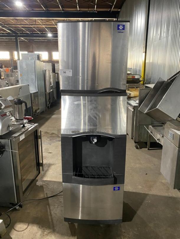 Manitowoc Commercial Stainless Steel Self-Contained Water-Cooled Dice Ice Making Machine Head! Model: SD0423W SN: 110679665! 115V 1 Phase! With Manitowoc Commercial Stainless Steel 120 Lb. Hotel Ice Dispenser Bin! With Push Dispenser & Drip Tray! Model: SPA-160 SN: 610067798! 115V 1 Phase! On Legs! ALL ONE MONEY! - Image 1 of 10