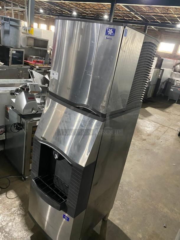 Manitowoc Commercial Stainless Steel Self-Contained Water-Cooled Dice Ice Making Machine Head! Model: SD0423W SN: 110679665! 115V 1 Phase! With Manitowoc Commercial Stainless Steel 120 Lb. Hotel Ice Dispenser Bin! With Push Dispenser & Drip Tray! Model: SPA-160 SN: 610067798! 115V 1 Phase! On Legs! ALL ONE MONEY! - Image 2 of 10