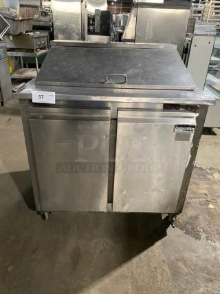 Cool-Tech Commercial Stainless Steel 2 Door Refrigerated 36" Bain Marie Style Mega Top Salad/Sandwich Prep Table! Model: Custom-36BMB SN: 116207! On Casters!