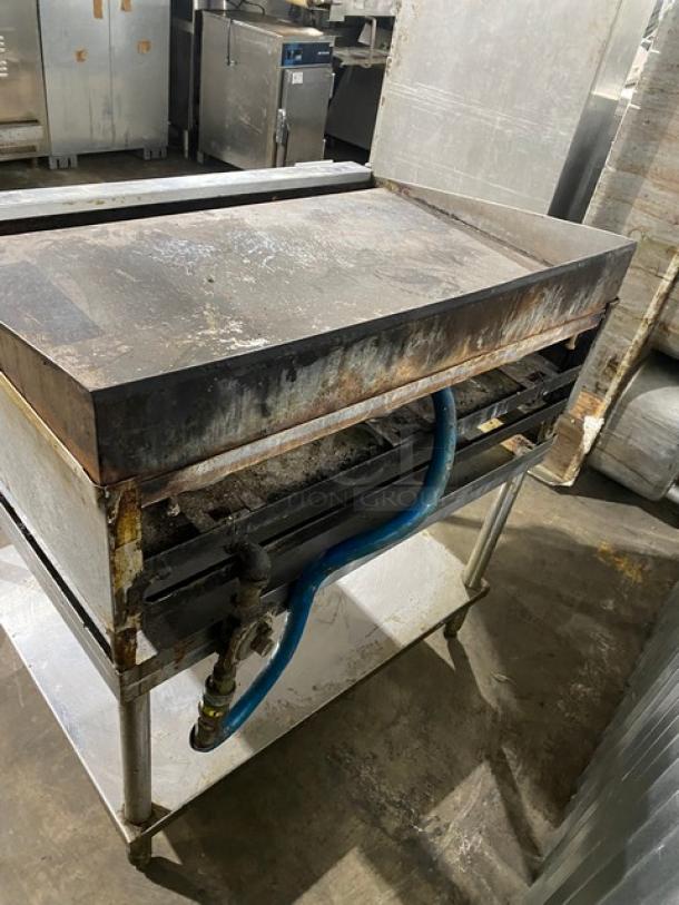 Commercial Stainless Steel Natural Gas Powered Countertop Flat Griddle! With Thermostatic Controls! With Back & Side Splash! With Single Shelf Equipment Stand! On Legs! Working When Removed! - Image 3 of 9