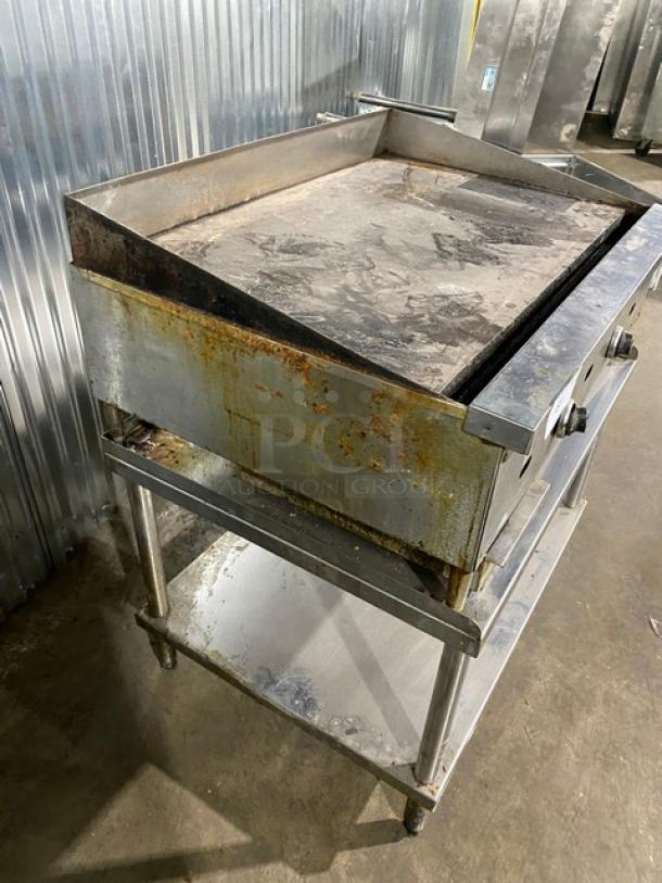 Commercial Stainless Steel Natural Gas Powered Countertop Flat Griddle! With Thermostatic Controls! With Back & Side Splash! With Single Shelf Equipment Stand! On Legs! Working When Removed! - Image 4 of 9