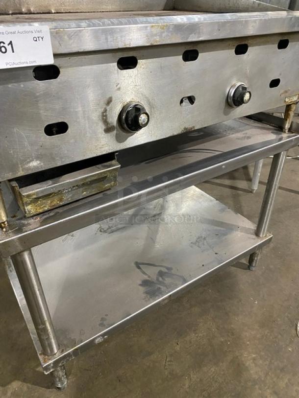Commercial Stainless Steel Natural Gas Powered Countertop Flat Griddle! With Thermostatic Controls! With Back & Side Splash! With Single Shelf Equipment Stand! On Legs! Working When Removed! - Image 5 of 9