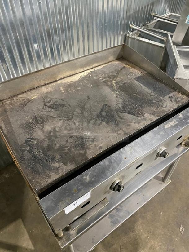 Commercial Stainless Steel Natural Gas Powered Countertop Flat Griddle! With Thermostatic Controls! With Back & Side Splash! With Single Shelf Equipment Stand! On Legs! Working When Removed! - Image 6 of 9