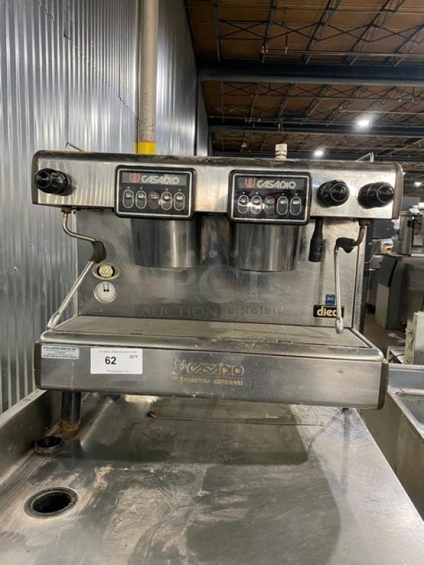 Casadio Dieci Series Commercial Stainless Steel Electric Powered Countertop High Performing Traditional 2-Group Espresso Machine! With Hot Water Dispenser & Multi-Directional Steam Wands! With Drip Tray! On Legs! - Image 1 of 13