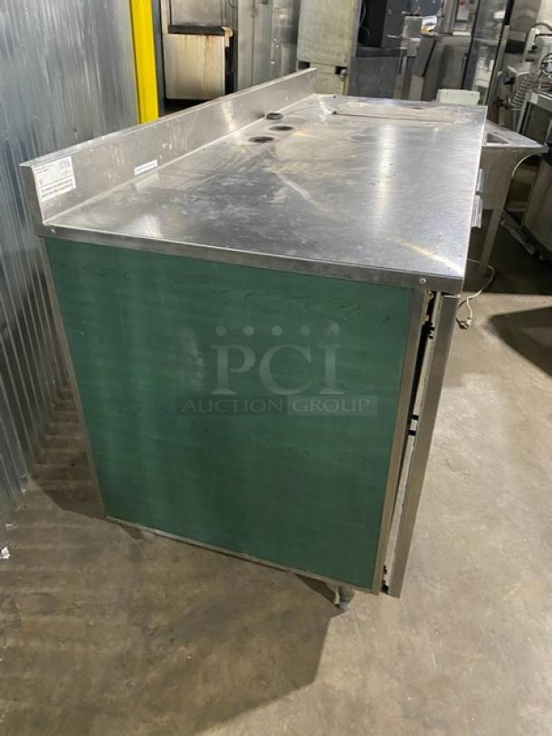 Duke Commercial Stainless Steel Emerald Green Style 3 Door Dry Worktop Cabinet! With Back Splash! With Hand Washing Sink Cut-Out! Model: SUBPS-72-R M SN: 02053093! On Legs! - Image 4 of 9