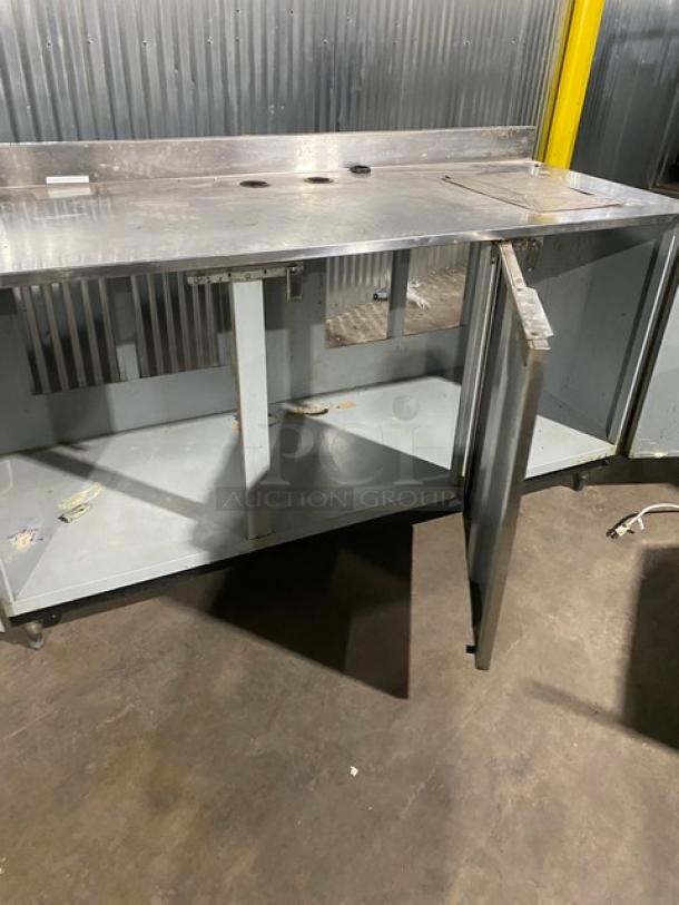 Duke Commercial Stainless Steel Emerald Green Style 3 Door Dry Worktop Cabinet! With Back Splash! With Hand Washing Sink Cut-Out! Model: SUBPS-72-R M SN: 02053093! On Legs! - Image 5 of 9