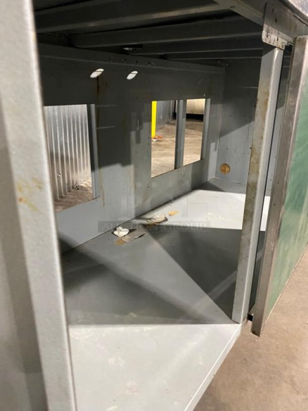 Duke Commercial Stainless Steel Emerald Green Style 3 Door Dry Worktop Cabinet! With Back Splash! With Hand Washing Sink Cut-Out! Model: SUBPS-72-R M SN: 02053093! On Legs! - Image 6 of 9