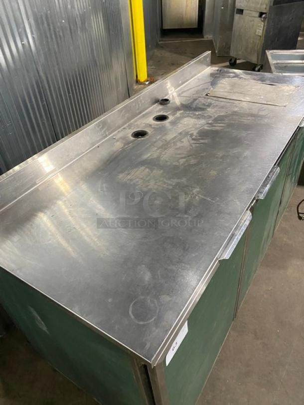 Duke Commercial Stainless Steel Emerald Green Style 3 Door Dry Worktop Cabinet! With Back Splash! With Hand Washing Sink Cut-Out! Model: SUBPS-72-R M SN: 02053093! On Legs! - Image 7 of 9